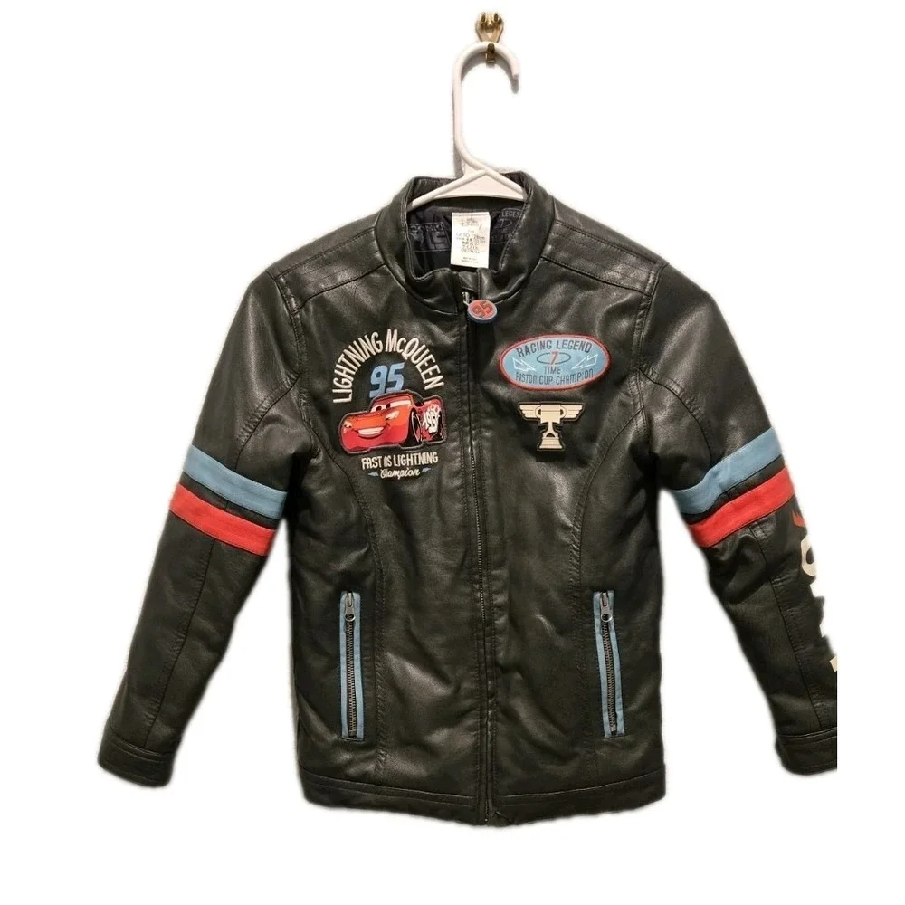 Disney Cars Lightning McQueen 95 Kids Faux Leather Jacket Size 7/8